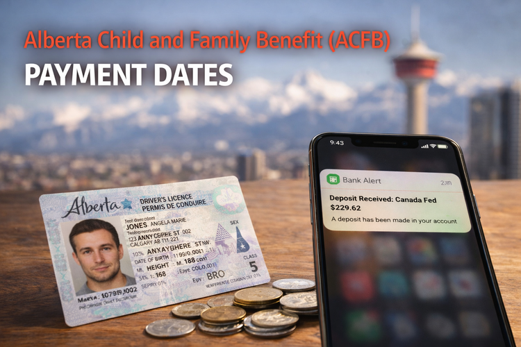 Alberta Child and Family Benefit (ACFB) 2026 payment notification on smartphone with Alberta ID.