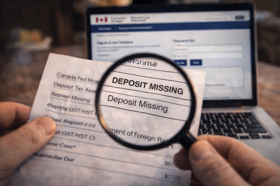 Missing GST payment troubleshooting guide with bank statement and CRA login.
